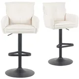 dubi möbel 2er Set Barhocker Höhenverstellbar, 360° drehbar, Barstuhl mit Rückenlehne & Armlehnen, ergonomisch gepolstert, stabiles Metallgestell in Schwarz, Feincord Creme, Modell Nova