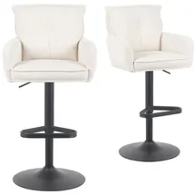 dubi möbel 2er Set Barhocker Höhenverstellbar, 360° drehbar, Barstuhl mit Rückenlehne & Armlehnen, ergonomisch gepolstert, stabiles Metallgestell in Schwarz, Feincord Creme, Modell Nova