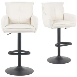 dubi möbel 2er Set Barhocker Höhenverstellbar, 360° drehbar, Barstuhl mit Rückenlehne & Armlehnen, ergonomisch gepolstert, stabiles Metallgestell in Schwarz, Feincord Creme, Modell Nova