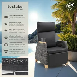 Tectake tectake® Rattansessel, mit Aluminiumgestell, verstellbare Rückenlehne und Fußablage, dicke Polsterung, 68,5 x 67 - 128 x 87 - 104 cm