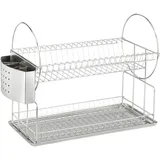 Wenko Geschirrabtropfer Exclusiv Duo Teller- und Tassenablage, Besteckkorb, Auffangschale, Edelstahl rostfrei, 21 x 33 x 49 cm, Silber matt