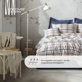 SCHIESSER Maxim Kariert Taupe-Blau 135 x 200 cm + 80 x 80 cm