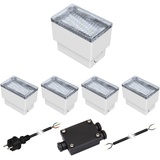 ledscom.de 5er-Set LED Pflasterstein CUS Bodenleuchte für außen, warm-weiß, IP67, 230V, 8x5cm