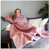 Wohndecke Decke mit Ärmeln, flauschige Fleecedecke, blanketino, handgefertigte Kuscheldecke in Altrosa & Sandweiß rosa|weiß