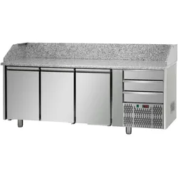 Tecnodom Pizzatheke 3 Türen GN 1/1 3 neutrale Schubladen und Granitplatte