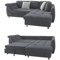 luma-home Ecksofa mit Schlaffunktion und Bettkasten 250/190/84 cm, Ottomane rechts, Mikrofaser Grau Anthrazit / 17105