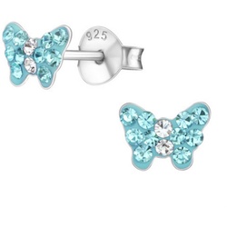 schmuck23 Paar Ohrstecker Kinder Ohrringe Schmetterling 925 Silber, Kinderohrringe, Mädchen, Kinderschmuck, Kristalle blau