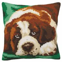 Collection D'Art Bernie - Hund Kreuzstichkissen, Baumwolle, Mehrfarbig, 40x40cm