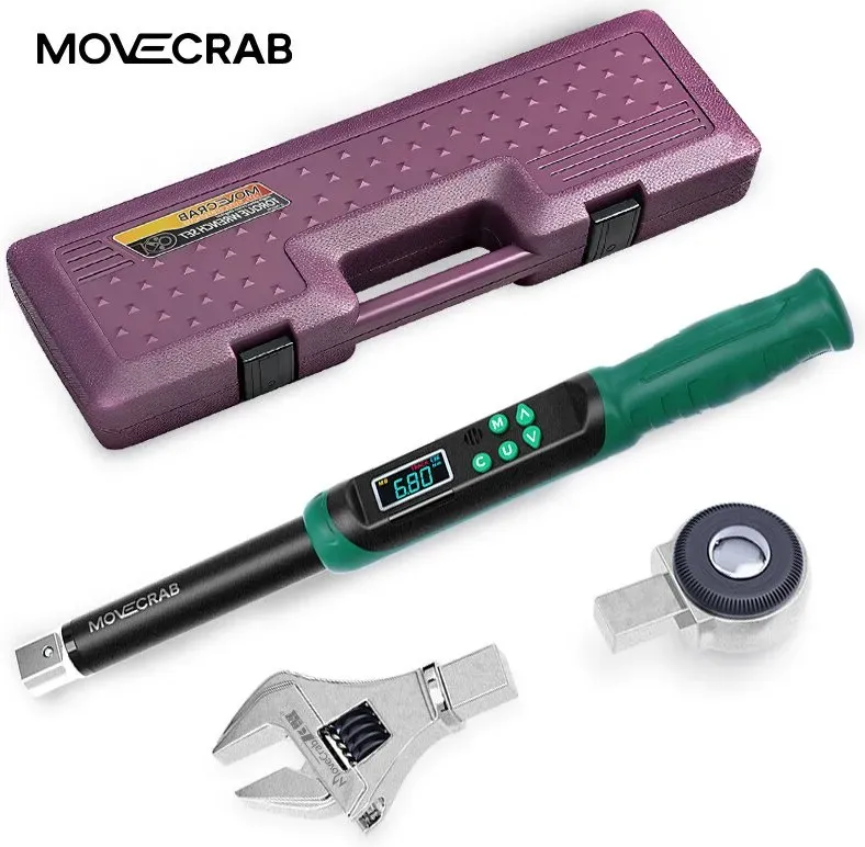 MoveCrab Digitaler Drehmomentschlüssel mit austauschbaren Köpfen, präzise einstellbar von 6,8–135 Nm (5–99,6 ft·lb), Ratschen- und Maulschlüssel, professionelles Drehmomentwerkzeug für die Wartung von Kraftfahrzeugen und Maschinen