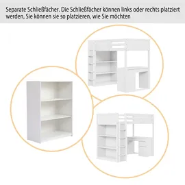 XDOVET Hochbett mit Aufbewahrung 90 x 200 cm Kiefer weiß