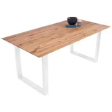 sam möbel gmbh Esszimmertisch Schweizer Kante eckig massiv & geölt Eiche 180x90 weiß U-Gestell Lotte - Naturbelassen