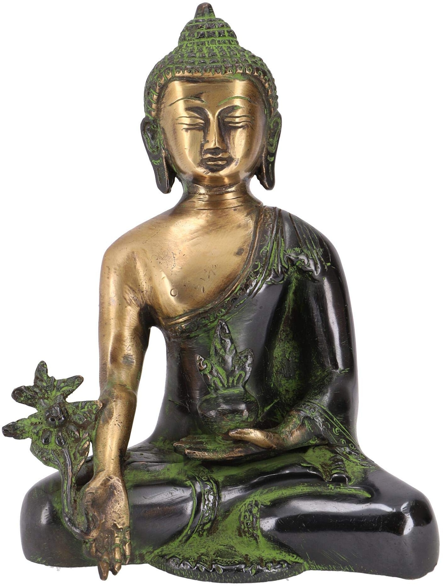 GURU SHOP Buddha Statue aus Messing Medizin Buddha 18 cm - Modell 5, Grün, Buddhas