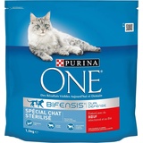 Futterkroketten für Katzen von Purina One, speziell für ausgewachsene Katzen, sterilisiert, Größe und Geschmack wählbar.