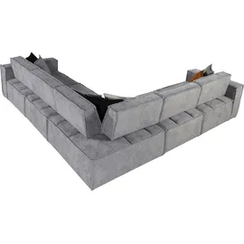 nobelaa Modulares Ecksofa "Basil" + Hocker + Beistelltisch-Grau - Grau