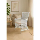 Mid.you Sessel, Weiß, Holz, Textil, Rattan, massiv, Uni, 62x55x96 cm, inklusive Armlehnen, Wohnzimmer, Sessel, Sonstige Sessel