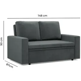 mebligo Sofa 2-Sitzer, mit Schlaffunktion, Grau - Grau