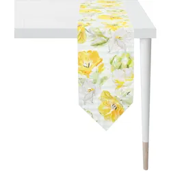 Tischband APELT "6405 SPRINGTIME, Frühjahrsdeko, Frühling", gelb (weiß, gelb, natur), B:25cm L:175cm, Polyester, Baumwolle, Tischdecken, Digitaldruck