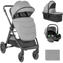 KIKKABOO Kinderwagen, Kombikinderwagen Ava 3 in 1 Babywanne, Babyschale, Gummiräder, Tasche grau