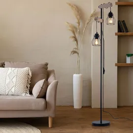 GLOBO Stehlampe Vintage Holz Stehleuchte Industrial Design Standleuchte Retro, höhenverstellbar, Fernbedienung dimmbar, 2x RGB LED 8,5W, LxBxH 38,5x23x150 cm