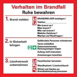 Notfallplan Verhalten im Brandfall, KRO, Kunststoff, 200x200mm, ASR A1.3, DIN EN ISO 7010