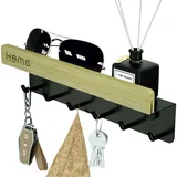 TEEQZIO Schlüsselbrett Mit Ablage Posthalter mit Ablage 6 Haken die Wand Schlüsselboard für Flur, Küche, Dekor, Eingangsbereich, Büro, Badezimmer, Wohnzimmer (Schwarz/Bambus)