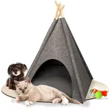 Katzenhöhle & Hundehöhle für kleine Hunde - bequemes Indoor & Outdoor Tipi Zelt aus Filz - Kuschelhöhle Katze & Hund - Katzenbett inkl. Kissen - Geschenkidee für Tiere, Farbe:grau/dunkelgrau