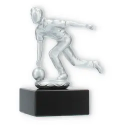 Pokal Metallfigur Kegeln Herren silbermetallic auf schwarzem Marmorsockel 12,4cm