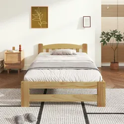 Merax Massivholzbett, Einzelbett Futonbett mit Kopfteil und Lattenrost 90x200cm, Natur