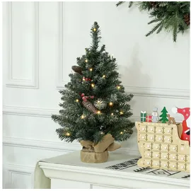 Homcom Künstlicher Weihnachtsbaum 0,6 m, 86 Astspitzen, mit 50 warmweißen LED, Künstlicher Baum, für Weihnachtsfest, Indoor, grün+weiß grün