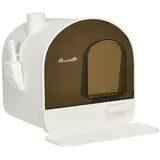 PawHut Katzentoilette mit Deckel, Katzenklo inkl. Schaufel und Streu-Matte, Ausziehbares Tablett, Katzenklo für Katzen bis 5 kg, Weiß+Schwarz, 43 x 44 x 47 cm - Weiß
