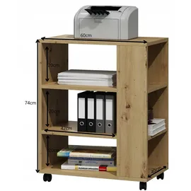 matkam Druckertisch Holzwerkstoff 60x74x40 cm Eiche Artisan mit Rollen