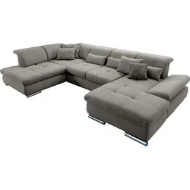 Set One by Musterring Wohnlandschaft "SO 4100 komfortable Federkernunterfederung, inkl. Kopfteilverstellung", grau (grau 10), B:365cm H:80cm T:225cm, SET ONE BY MUSTERRING, Sofas, Wohnlandschaft, wahlweise Bettfunktion und Sitztiefenverstellung, U-Form