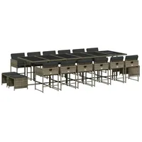 VidaXL 17-tlg. Garten-Essgruppe mit Kissen Grau Poly Rattan