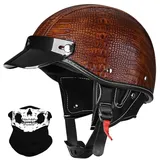 Vintage Motorrad Halbhelme Retro JetHelm Halbschalenhelm mit ECE Deutsche Motorradhelm Scooter-Helm mit Abnehmbarer Krempe und Herausnehmbares Innenfutter für Moped Cruiser Chopper