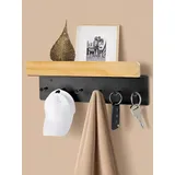WJUAN 35cm Schlüsselbrett mit Ablage und 6 Haken – Wand Schlüsselhalter aus Metall und Holz – Wandorganizer für Flur, Eingang, Küche, Garderobe