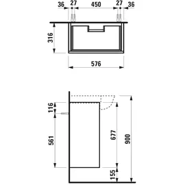 Laufen Waschtischunterschrank 2 Schubladen 57,5 x 67,5 x 31,5 cm Weiß Matt