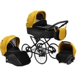 SKYLINE Klassisch Retro Stil Wicker LUX Kombi-Kinderwagen Buggy 3in1 Reise System Autositz (Isofix) (Queen Gold/17 "Räder)