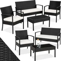 tectake® Poly Rattan Gartenmöbel wetterfest, Gartenset mit 2X Sessel, 1x Gartenbank, 1x Tisch, Outdoor Lounge Möbel Set für Garten, Terrasse und Balkon - schwarz