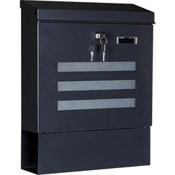 STILISTA Briefkasten Briefkasten Postkasten mit Zeitungsfach (inkl. 2 Schlüssel), pulverbeschichtetes Metall, Edelstahl, Farb- und Modellwahl schwarz Eckig mit 3 Sichtfenstern