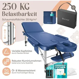 Kesser KESSER® Mobile Massageliege klappbar & höhenverstellbar 3 Zonen Massagebett Massagetisch Kosmetikliege Breit Therapieliege Aluminium + 10x Gesichtsauflage mit Kopfstütze Armlehnen & Tasche