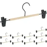 Relaxdays Hosenbügel 100377250, aus Metall / Holz, Einfachbügel mit Klammern, schwarz / braun, 30,5cm, 10 Stück