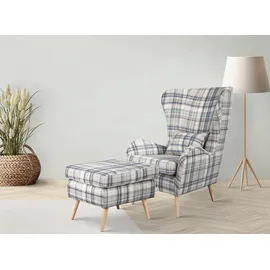 Home Affaire Polstergarnitur HOME AFFAIRE "Charles", grau (grau,), B:78cm H:118cm T:152cm, 100% Polyester, Sitzmöbel-Sets, Lesesessel Sessel mit Hocker Ohrensessel mit Hocker, groß und gemütlich im moderner Optik