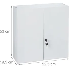 Relaxdays Medizinschrank XXL, 2-türiger Medikamentenschrank, Stahl, 11 Fächer, abschließbar, 53 x 52,5 x 19,5 cm, weiß