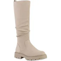 VAN HILL Damen Gefütterte Klassische Stiefel Profil-Sohle Plateau-Schuhe 841350, Farbe: Beige, Größe: 37 - Beige