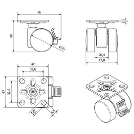 SOTech Möbelrolle Aachen Ø 35 mm 160 kg