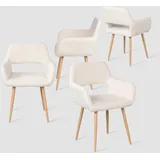 MEUBLE COSY Esszimmerstühle 4er Set Küchenstühle Sessel Wohnzimmerstuhl Polsterstuhl mit Armlehne Rückenlehne Sitzfläche aus Sherpa Metallbeine, Skandinavisch, Weiß