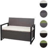 Mendler Poly-Rattan 2er HWC-F39, Truhenbank, Staufach Aufbewahrung Sitzkissen grau-meliert, Kissen creme