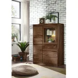 Massivmoebel24 Vitrine Sheesham/Palisander - Verschiedene Größen und Farben, Farbe:Dunkelbraun gebeizt, Größe:109x40x145 cm (BxTxH)