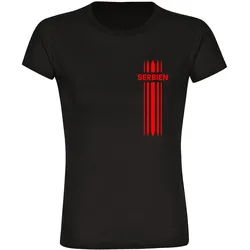 multifanshop Damen T-Shirt - Serbien - Streifen - Druck rot - Frauen