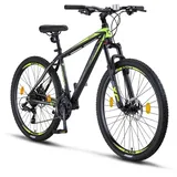 Licorne Bike Diamond Premium Mountainbike Aluminium, Fahrrad für Jungen, Mädchen, Herren und Damen - 21 Gang-Schaltung - Scheibenbremse Herrenrad... einstellbare Vordergabel 27.5 Schwarz-Lime)